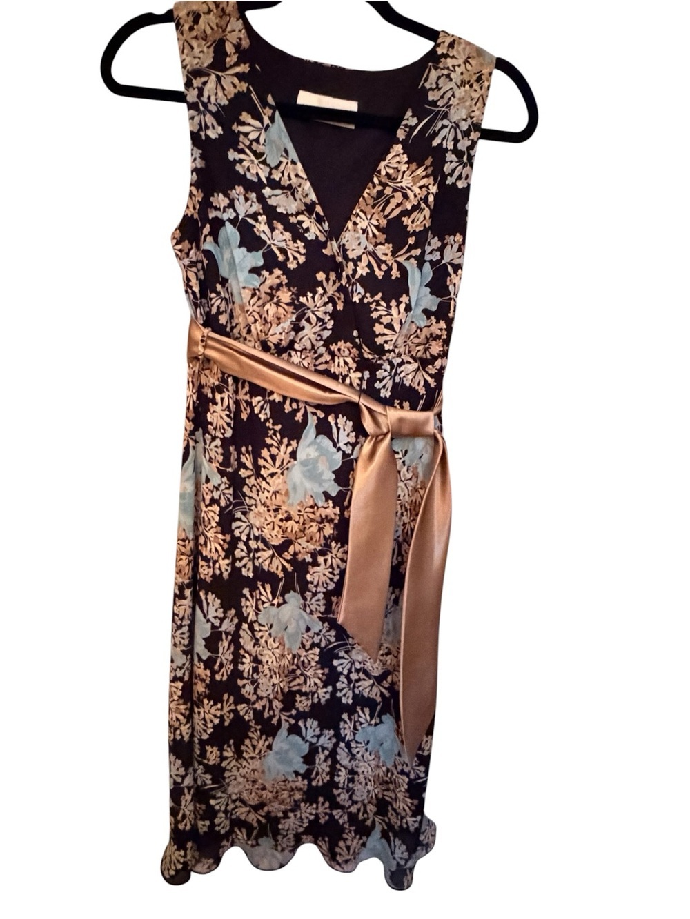 Sport Collection Black Floral Midi Dress with Gold Sash